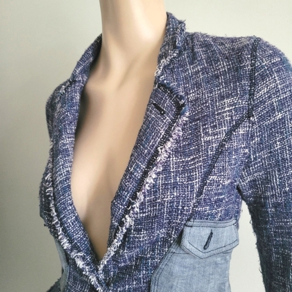 Fitted Textured Blazer with Frayed Edges - Picture 5 of 16
